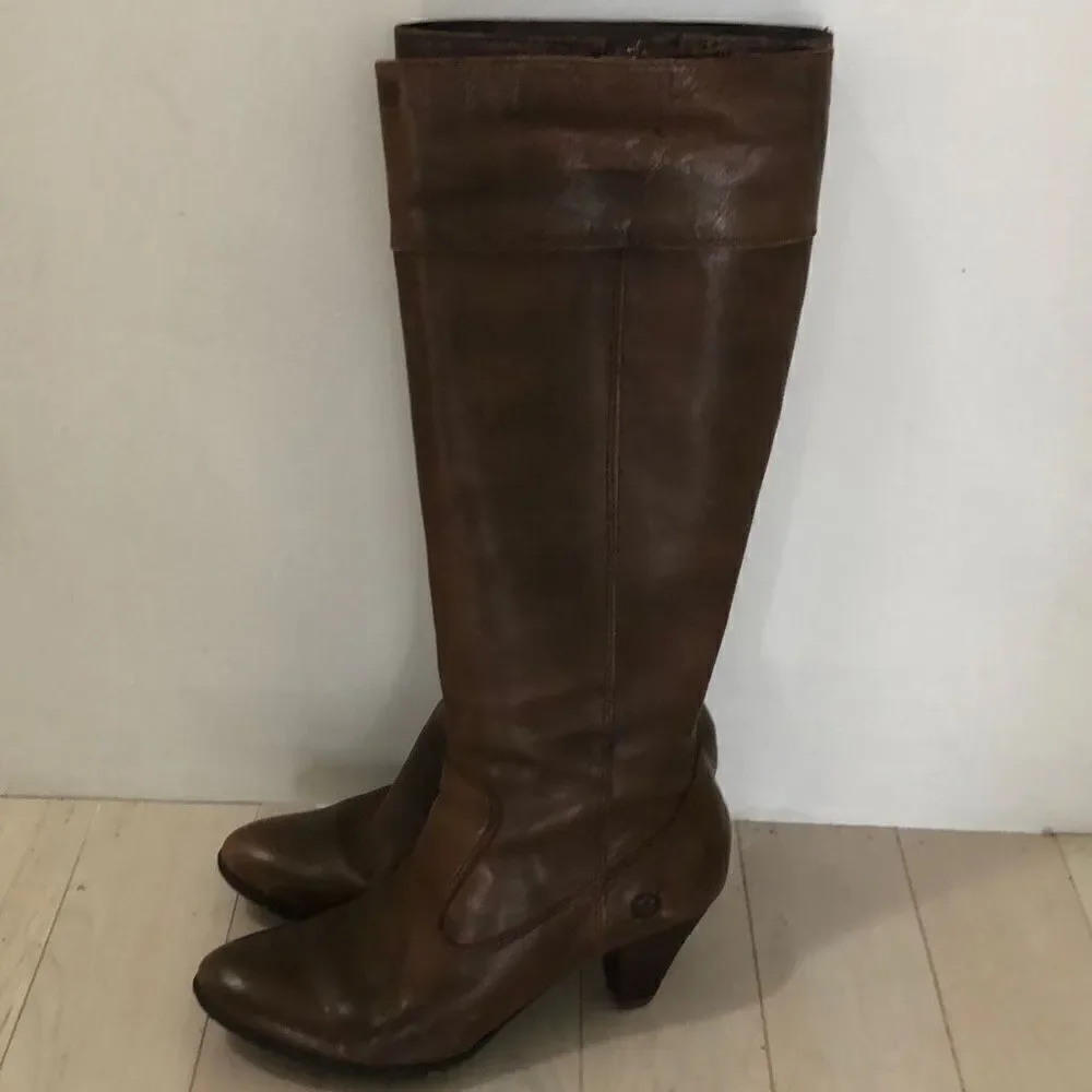 Born Shoes Women's Mallory Style Leather High Boots Brown Size 6